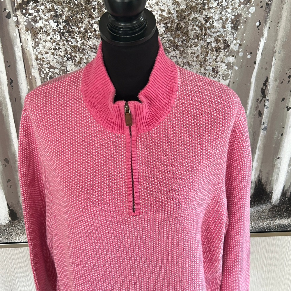 Vineyard Vines by Shep & Ian Pink Two-Tone Pattern Weave Textured Quarter Zip L - Picture 2 of 9